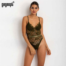 Load image into Gallery viewer, Gagaopt 2020 Hollow Out Sexy V-Neck Lace Bodysuit Sleeveless One Piece Body Feminino Romantic Sheer Teddy Fashion Bodysuit