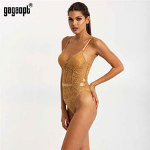 Load image into Gallery viewer, Gagaopt 2020 Hollow Out Sexy V-Neck Lace Bodysuit Sleeveless One Piece Body Feminino Romantic Sheer Teddy Fashion Bodysuit
