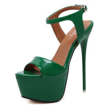 Load image into Gallery viewer, Size 34-46 Pu Leather High Heels Sandals 16cm Stripper Shoes Summer Wedding Party Shoes Women Gladiator Platform Sandals