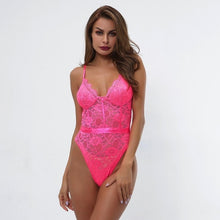 Load image into Gallery viewer, Gagaopt 2020 Hollow Out Sexy V-Neck Lace Bodysuit Sleeveless One Piece Body Feminino Romantic Sheer Teddy Fashion Bodysuit