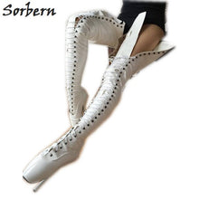 Load image into Gallery viewer, Sorbern Shiny Crotch Thigh High Boot For Women Ballet Stilettos High Heels 18Cm Sm Tie Up Unisex Shoe Unisex Boot Long Custom