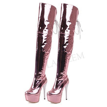 Load image into Gallery viewer, LAIGZEM Shiny Women Waterproof Thigh Boots Patent Silver Stiletto Heels Over Knee Winter Boot Shoes Botas Mujer Large Size 33 48