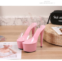 Load image into Gallery viewer, Walking Show Stripper Heels Clear Shoes Woman Platforms High Heels Sandals Women Sexy Big Yard Fish Mouth Shoes 2020 New Crystal