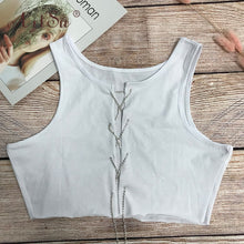 Load image into Gallery viewer, ArtSu Silver Gold Metal Chain Sexy Lace Up Crop Top Female Clubwear Women Hollow Out Tank Top Tees Summer White Black Red Tops