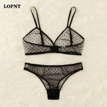 Load image into Gallery viewer, LOPNT Sexy underwear set Breathable bralette with sexi underpants Polka Dot Sheer Mesh Lingerie Set Invisible bra for women bh
