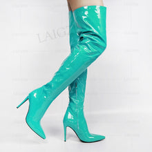 Load image into Gallery viewer, LAIGZEM Women Thigh High Boots Patent Shiny Stiletto High Heels Boots Basic Party Club Ladies Shoes Woman Large Size 43 44 47 48