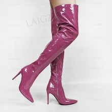 Load image into Gallery viewer, LAIGZEM Women Thigh High Boots Patent Shiny Stiletto High Heels Boots Basic Party Club Ladies Shoes Woman Large Size 43 44 47 48