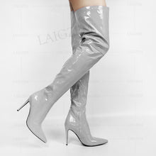 Load image into Gallery viewer, LAIGZEM Women Thigh High Boots Patent Shiny Stiletto High Heels Boots Basic Party Club Ladies Shoes Woman Large Size 43 44 47 48