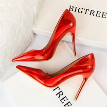 Load image into Gallery viewer, 2020 Women Fetish Women 10.5cm High Heels Plus Size 43 Stripper Scarpins Glossy Pumps Stiletto Wedding Bridal Party Prom Shoes