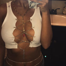 Load image into Gallery viewer, ArtSu Red Black White Metal Chain Sleeveless Crop Top Sexy Clubwear Women Adjustable Lace Up Hollow Out Tank Tops Tees Camisole