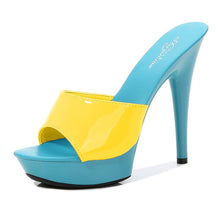 Load image into Gallery viewer, Shoes Women Slipper 2020 Summer Fine Heel 13cm Shoe Slipper Platform Patent leather Pumps Sexy Shoes Stripper Hihg Heels Sandals