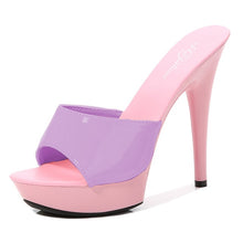Load image into Gallery viewer, Shoes Women Slipper 2020 Summer Fine Heel 13cm Shoe Slipper Platform Patent leather Pumps Sexy Shoes Stripper Hihg Heels Sandals