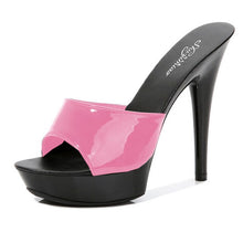 Load image into Gallery viewer, Shoes Women Slipper 2020 Summer Fine Heel 13cm Shoe Slipper Platform Patent leather Pumps Sexy Shoes Stripper Hihg Heels Sandals