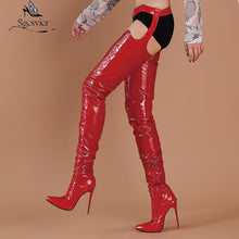 Load image into Gallery viewer, Sgesvier SEXY Women Thigh Knee High Boots Stretchy Shiny Side Zip Stiletto Boots Over Knee Shoes Woman Zapatos Size 44 45 46 47
