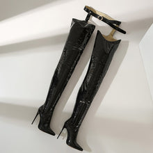 Load image into Gallery viewer, Sgesvier SEXY Women Thigh Knee High Boots Stretchy Shiny Side Zip Stiletto Boots Over Knee Shoes Woman Zapatos Size 44 45 46 47