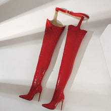 Load image into Gallery viewer, Sgesvier SEXY Women Thigh Knee High Boots Stretchy Shiny Side Zip Stiletto Boots Over Knee Shoes Woman Zapatos Size 44 45 46 47