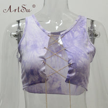 Load image into Gallery viewer, ArtSu Silver Gold Metal Chain Sexy Lace Up Crop Top Female Clubwear Women Hollow Out Tank Top Tees Summer White Black Red Tops