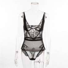 Load image into Gallery viewer, Yimunancy 8 Colors Mesh Sheer Lace Bodysuit V Neck Sexy Bodysuit Women 2020 Teddies Catsuits Fashion Body Mujer Party Clubwear