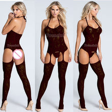 Load image into Gallery viewer, Sexy Bodystockings Women Fishnet Open Crotch catsuit Mesh tights Lingerie Erotic Bodysuit Sleepwear Crotchless jumpsuit Teddies