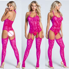 Load image into Gallery viewer, Sexy Bodystockings Women Fishnet Open Crotch catsuit Mesh tights Lingerie Erotic Bodysuit Sleepwear Crotchless jumpsuit Teddies