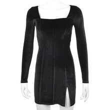 Load image into Gallery viewer, SUCHCUTE velvet women dress bodycon Modis soild Autumn Winter 2020 elegent split Femme Dresses party long sleeve gothic clothes