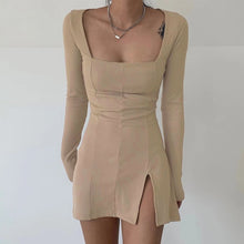Load image into Gallery viewer, SUCHCUTE velvet women dress bodycon Modis soild Autumn Winter 2020 elegent split Femme Dresses party long sleeve gothic clothes