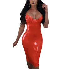 Load image into Gallery viewer, 2020 New Summer Dress Women Sexy Party Club Dress New Robe Femme PU Dress Latex Glossy Sexy Bodycon Midi Dress M-4XL