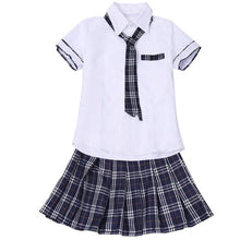 Load image into Gallery viewer, Women Girls Halloween Fancy Party Cosplay Costume Japanese Schoolgirl Students Uniform Short Sleeve Shirt with Plaid Skirt & Tie
