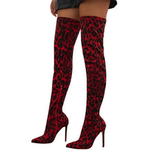 Load image into Gallery viewer, 2020 Women Thigh High Boots High Heel Leopard Stretch Sock Slip-on Boots Winter Sexy Ladies Over The Knee Stripper Shoes