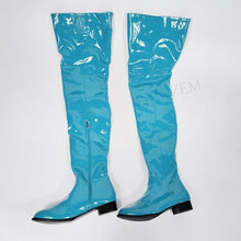 Load image into Gallery viewer, LAIGZEM Women Over Knee Boots Shiny Patent Side Zip Low Chunky Heels Boots Thigh High Shoes Waterproof Botas Big Size 47 50 52