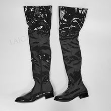 Load image into Gallery viewer, LAIGZEM Women Over Knee Boots Shiny Patent Side Zip Low Chunky Heels Boots Thigh High Shoes Waterproof Botas Big Size 47 50 52