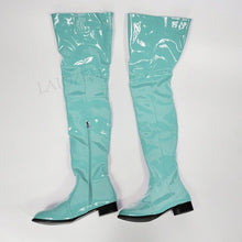 Load image into Gallery viewer, LAIGZEM Women Over Knee Boots Shiny Patent Side Zip Low Chunky Heels Boots Thigh High Shoes Waterproof Botas Big Size 47 50 52