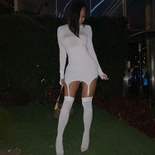 Load image into Gallery viewer, Simenual Solid Bodycon Garter Women Mini Dress with Stocking Long Sleeve Sexy Clubwear Skinny Party Dresses Autumn 2020 Hot Slim
