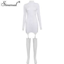 Load image into Gallery viewer, Simenual Solid Bodycon Garter Women Mini Dress with Stocking Long Sleeve Sexy Clubwear Skinny Party Dresses Autumn 2020 Hot Slim