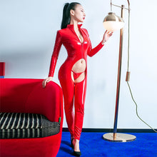 Load image into Gallery viewer, Back Hollow Out Adjustable Up Jumpsuit Hips Hollow Out With Thong Bodysuits Night club Sexy PVC Leather cosplay Party Bodysuit