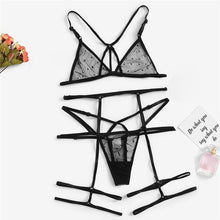 Load image into Gallery viewer, Black Harness Polka Dot Garter Babydoll Sexy Women Transparent Lingerie Set 2020 See Through Ladies Bra And Underwear Set 30NOV6