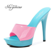 Load image into Gallery viewer, Shoes Women Slipper 2020 Summer Fine Heel 13cm Shoe Slipper Platform Patent leather Pumps Sexy Shoes Stripper Hihg Heels Sandals