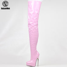 Load image into Gallery viewer, JIALUOWEI 7" Stiletto Shiny Pink Platform Thigh High Boots Goth Fetish 5-15