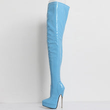 Load image into Gallery viewer, JIALUOWEI 7" Stiletto Shiny Pink Platform Thigh High Boots Goth Fetish 5-15