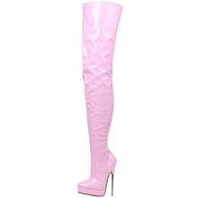 Load image into Gallery viewer, JIALUOWEI 7" Stiletto Shiny Pink Platform Thigh High Boots Goth Fetish 5-15
