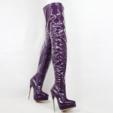 Load image into Gallery viewer, JIALUOWEI 7" Stiletto Shiny Pink Platform Thigh High Boots Goth Fetish 5-15