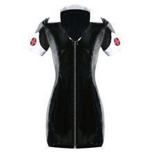 Load image into Gallery viewer, Sexy Exotic PVC Leather Vinyl Mini Dress Women Black Wet Look Nurse Cross Sheath Zipper Above Knee Dresses