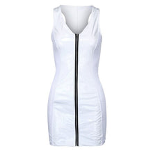 Load image into Gallery viewer, Women V Neck Sleeveless PVC Dresses With Zipper Tight Dress Mesh Stitching Bodycon Leather Dress Nightclub Party Mini Sexy Dress