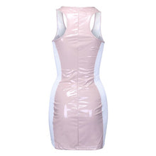 Load image into Gallery viewer, Women V Neck Sleeveless PVC Dresses With Zipper Tight Dress Mesh Stitching Bodycon Leather Dress Nightclub Party Mini Sexy Dress