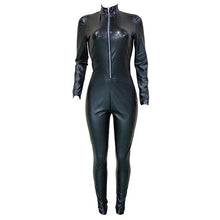Load image into Gallery viewer, Shiny Pu Leather Jumpsuit Zip Up Long Sleeve Streetwear Women Faux Leather Romper One Piece Wet Look Leggings Sexy Club Catsuit