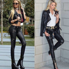 Load image into Gallery viewer, High Waist Stretch Pu Leather Pants Women Skin Tight Motorcycle Gothic Punk Rock Pencil Trousers Zipper Moto Biker Plus Size XS
