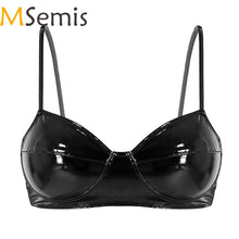 Load image into Gallery viewer, MSemis Black Womens Lingerie Fashion Wetlook Faux Leather Bra Sexy Wire-free No Pad Bra Top for Women for Raves Dances Clubwear
