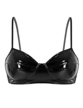 Load image into Gallery viewer, MSemis Black Womens Lingerie Fashion Wetlook Faux Leather Bra Sexy Wire-free No Pad Bra Top for Women for Raves Dances Clubwear
