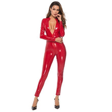 Load image into Gallery viewer, Sexy Hot Women Faux Leather Catsuit PVC Latex Bodysuit Front Zipper Open Crotch Jumpsuits Stretch bodystocking Erotic costumes
