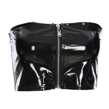 Load image into Gallery viewer, Black Women Sexy Wet Look Faux Leather PVC Vinyl Shiny Zipper Bandeau Bra Tube Bandage Bralet Crop Tank Top Bralette Bustier
